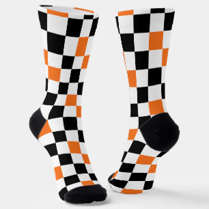 Chaussette Motif à carreaux orange noir et blanc