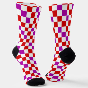 Chaussette Motif à carreaux rouge blanc et violet
