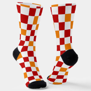 Chaussette Motif à carreaux rouge blanc orange