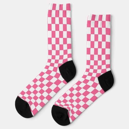 Chaussette Motif À damiers chèque rose blanc (Gauche)