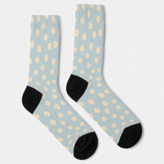 Chaussette Motif à fleurs bleu et jaune Pastel Daisy (Droite)