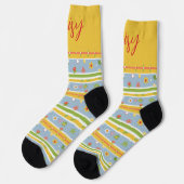 Chaussette Motif à fleurs bleu et jaune personnalisable (Gauche)