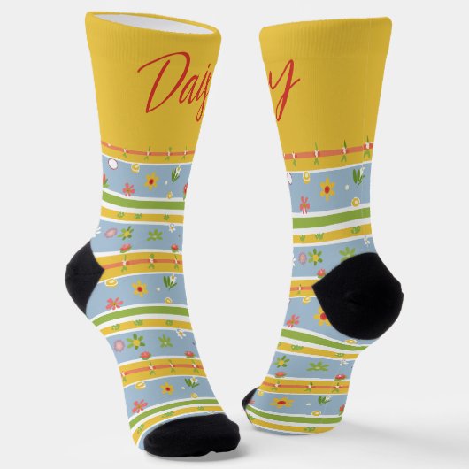 Chaussette Motif à fleurs bleu et jaune personnalisable (Angulaire)