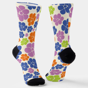 Chaussette Motif à fleurs - Bleu, Orange, Violet, Vert