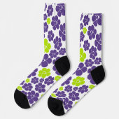 Chaussette Motif à fleurs en vert citron et violet (Gauche)