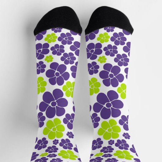 Chaussette Motif à fleurs en vert citron et violet (Haut)