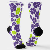 Chaussette Motif à fleurs en vert citron et violet (Angulaire)