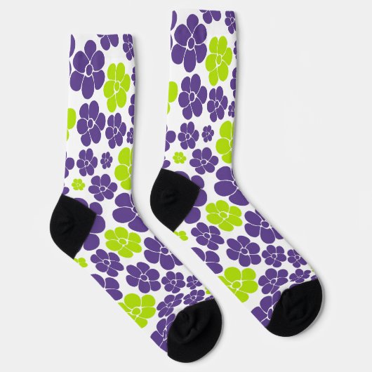 Chaussette Motif à fleurs en vert citron et violet (Droite)