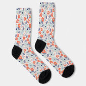 Chaussette Motif à fleurs moderne orange et bleu (Droite)