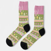 Chaussette Motif à fleurs rose et verte personnalisable (Gauche)
