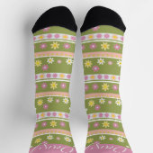 Chaussette Motif à fleurs rose et verte personnalisable (Haut)
