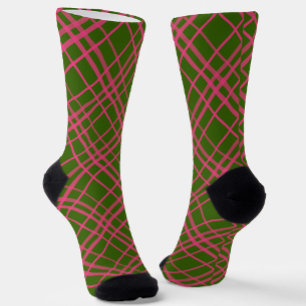 Chaussette Motif à rayures carreaux rose sur fond vert