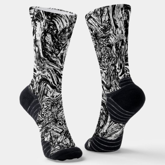 Chaussette Motif Abstrait de la nature noire et blanche (Angulaire)