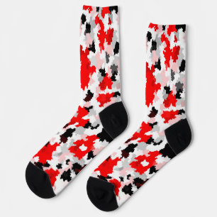 Chaussette Motif Abstrait irrégulier Rouge noir blanc