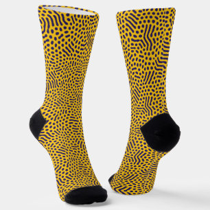 Chaussette Motif Abstrait Ludique : Points Navy sur Fond Jaun