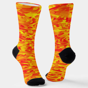 Chaussette Motif Abstrait Orange Jaune