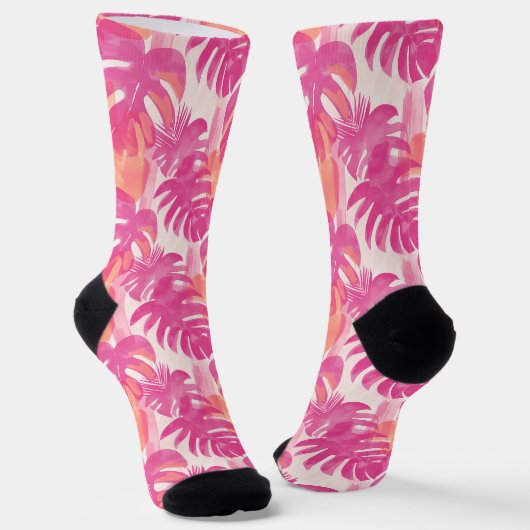 Chaussette Motif abstrait simple avec feuilles de monstera, f (Angulaire)