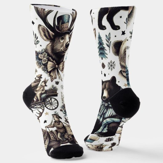 Chaussette Motif Animaux d'hiver vintages (Angulaire)