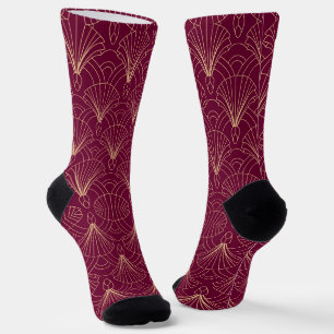 Chaussette Motif Art Déco avec éventails géométriques dorés