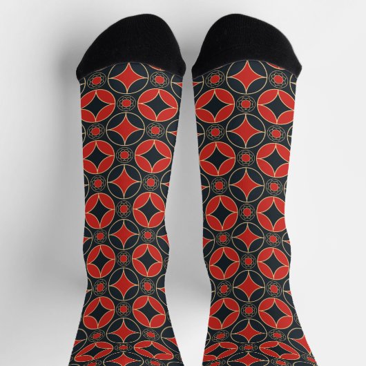 Chaussette motif art déco en rouge et noir (Haut)