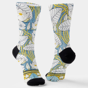 Chaussette Motif Art Nouveau de nénuphar vert sauge