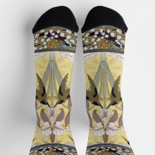 Chaussette Motif Art Nouveau d'orchidée colibri vintage