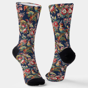 Chaussette Motif Art Nouveau vintage de perroquets tropicaux