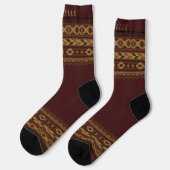 Chaussette Motif Aztèque Jaune Maroon Rouge Personnalisé (Gauche)