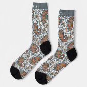 Chaussette Motif blanc gris orange personnalisé (Gauche)