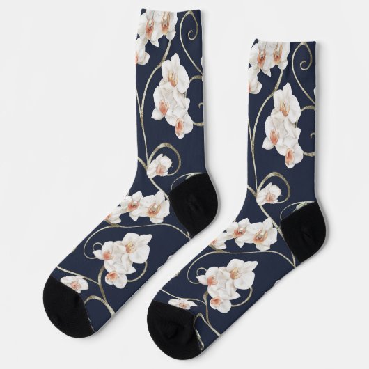 Chaussette Motif blanc orchidée (Gauche)