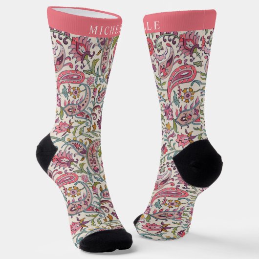 Chaussette Motif blanc rose bleu marron personnalisé (Angulaire)
