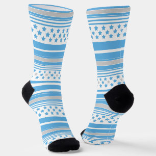 Chaussette Motif bleu ciel rayé avec des étoiles
