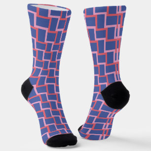 Chaussette Motif Blocs en tissu rouge rose bleu