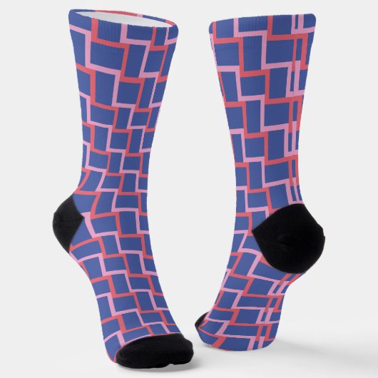 Chaussette Motif Blocs en tissu rouge rose bleu (Angulaire)