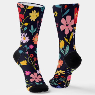 Chaussette Motif bohémien floral coloré et fantaisiste foncé