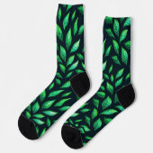 Chaussette Motif botanique foncé Feuille vert (Gauche)