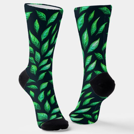 Chaussette Motif botanique foncé Feuille vert (Angulaire)