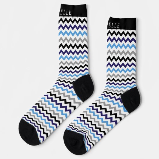 Chaussette Motif Chevron bleu bleu noir blanc (Gauche)