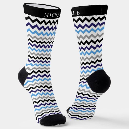 Chaussette Motif Chevron bleu bleu noir blanc (Angulaire)