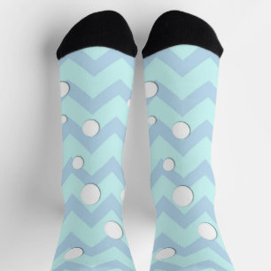 Chaussette Motif Chevron bleu clair avec boules de neige