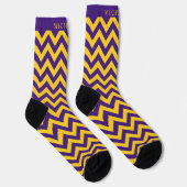Chaussette Motif Chevron bleu foncé bleu jaune personnalisé (Droite)