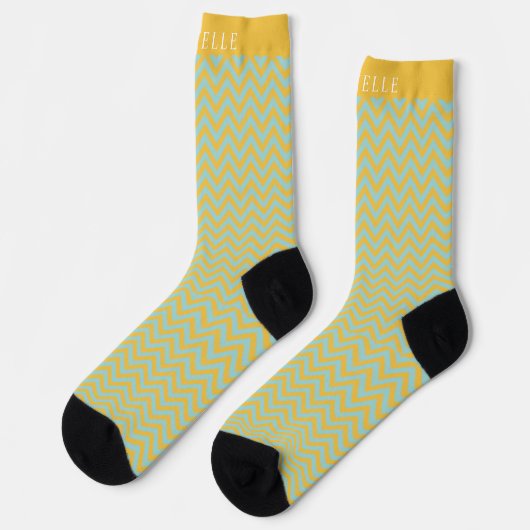 Chaussette Motif Chevron bleu jaune personnalisé (Gauche)