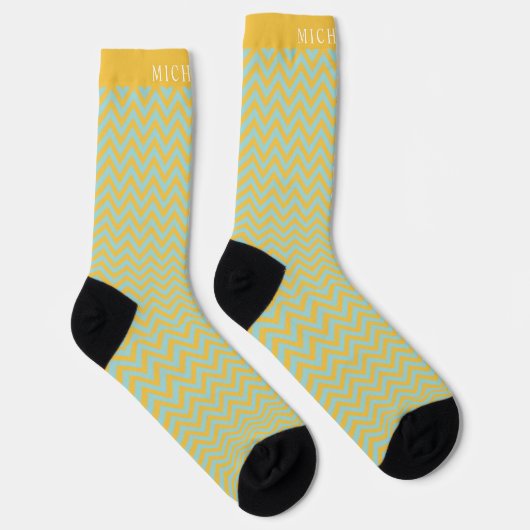 Chaussette Motif Chevron bleu jaune personnalisé (Droite)