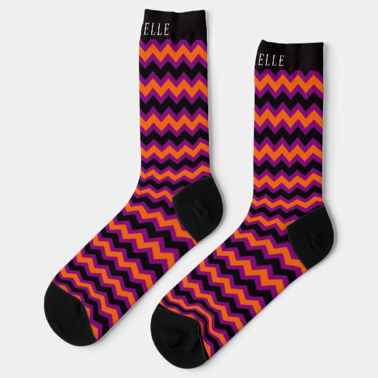 Chaussette Motif Chevron noir violet personnalisé (Gauche)