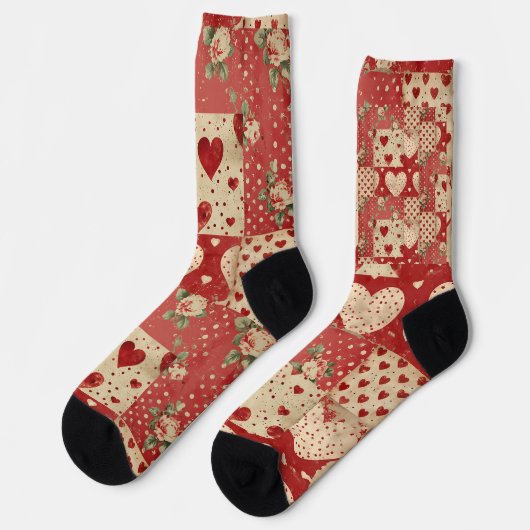 Chaussette Motif Chic Red Patchwork (Gauche)