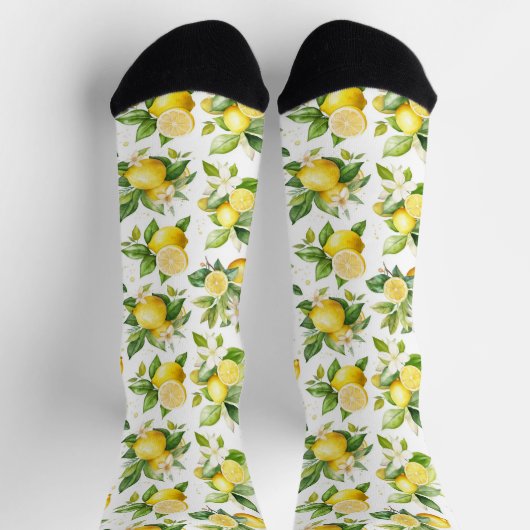 Chaussette Motif citron, Fleurs de citron, Feuilles, Citrus (Haut)