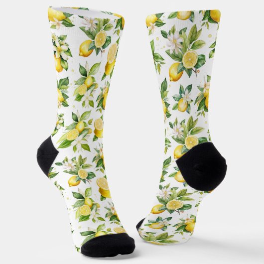 Chaussette Motif citron, Fleurs de citron, Feuilles, Citrus (Angulaire)
