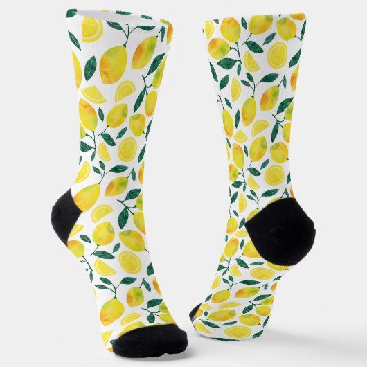 Chaussette Motif citron jaune aquarelle (Angulaire)