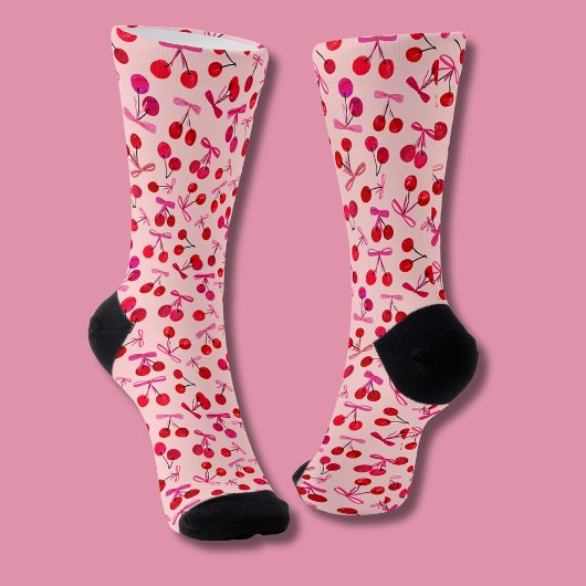 Chaussette Motif Coquette Cherry & Pink Bow