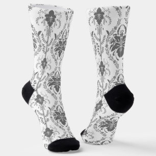 Chaussette Motif Damask blanc et gris
